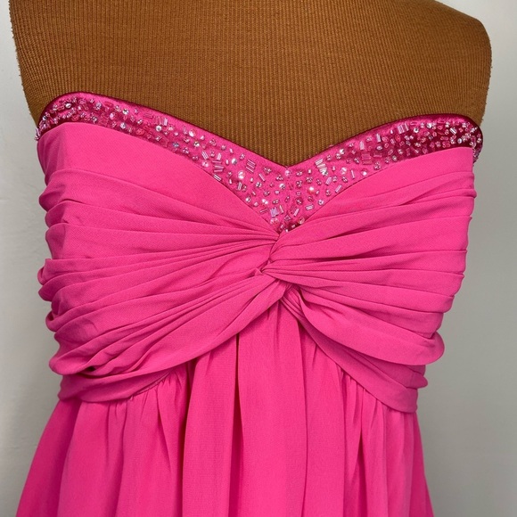 David’s Bridal Pink Strapless Beaded Mini Dress Prom Homecoming Size 14 - Picture 2 of 7